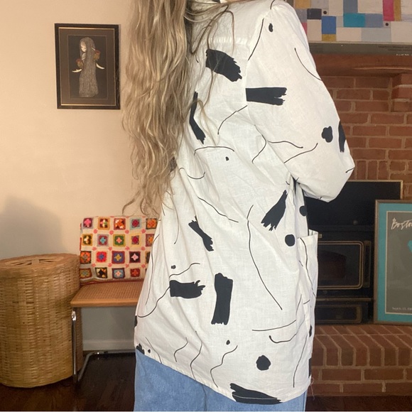 Vintage 80s Randy W/ Love Abstract Art Oversized Open Front Cotton Shirt… - Picture 5 of 16